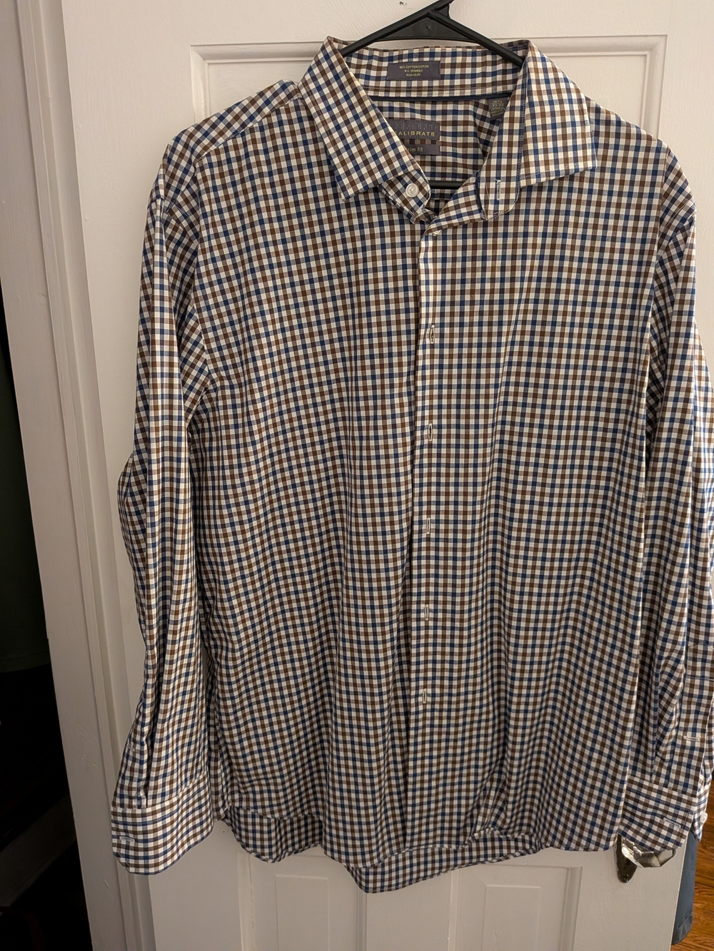 Calibrate 32-33 Trim Fit Blue, Brown & White Shirt